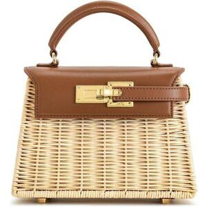 ⚡Jw Pei Women Brown Rattan Vegan Leather Elegant Sustainable Top Handle Bag